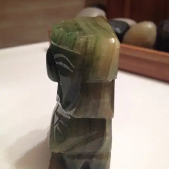 Antique Hand Carved 3" Jade Figurine on Rosewood Stand - Picture 2 of 5